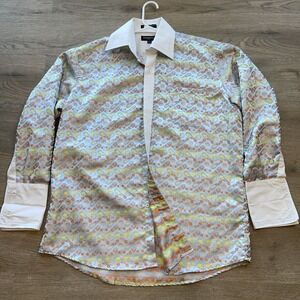 Ferrecci Men's Hi-1002 Multicolor Satin Floral Print Button-Down Dress Shirt L